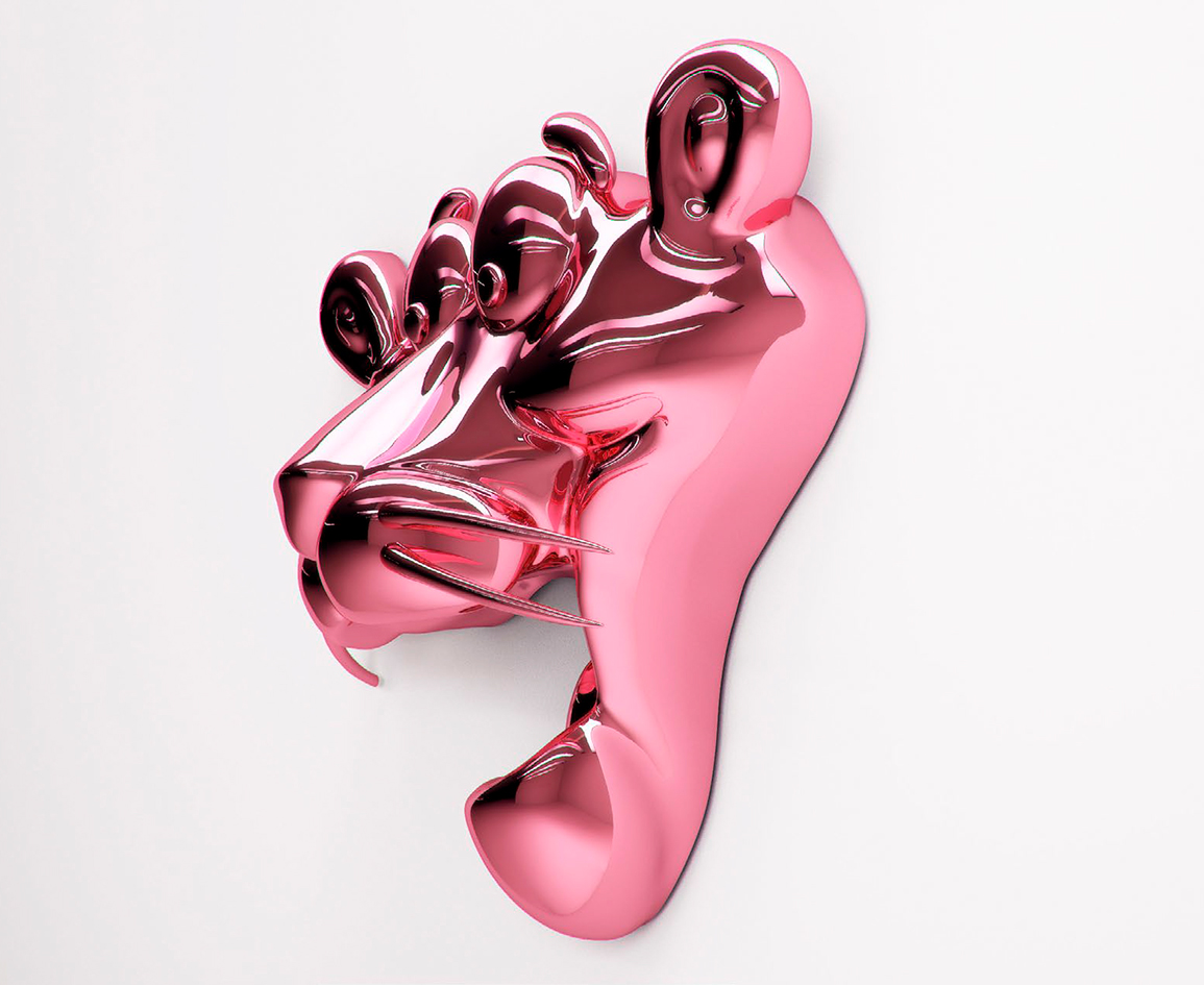 <b><i>Pink Desire</i></b>, 2020 <br> Recycled Resin (PETG), Chrome Spray Paint. 37 x 37 x 17 cm <br> Edition: 3